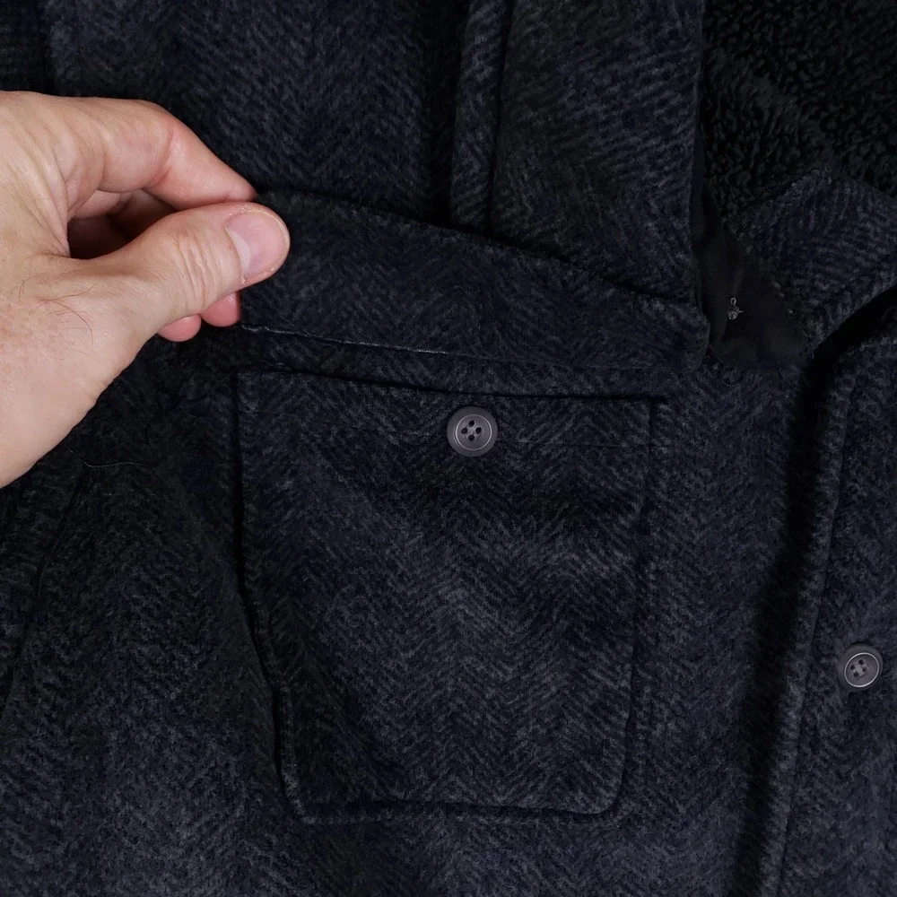 Rugged Element Shirt Jacket Men XXL Herringbone Sherpa Lined Fleece Shacket Gray
